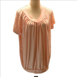 Dressin Pink Short Lace Sleeved Top with Ruched Neckline Women size M